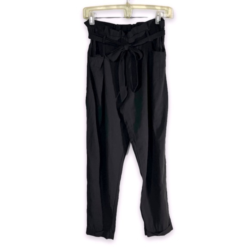 Zara TRF Collection Paperbag Tie Waist Trousers Pants, Black, Size Small